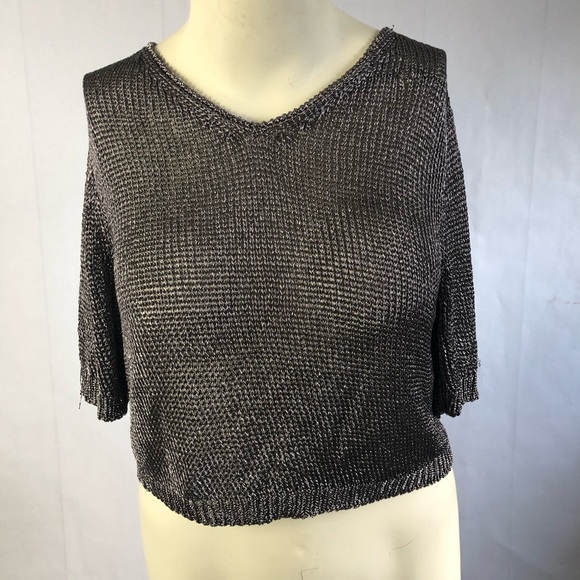 Topshop Metallic Mesh V-neck Top - Picture 2 of 4